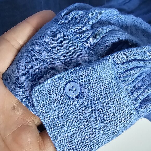 H&M Women's Cotton V Neck Blue Blouse - Picture 3 of 5